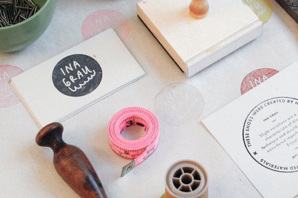 Hand stamped stationery designed by Anthony Lane for sophisticated handcrafted shoe brand Ina Grau