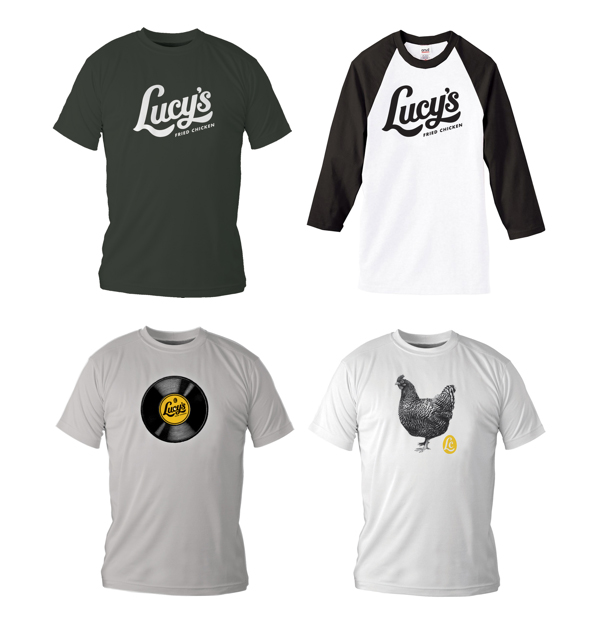 Logotype and T-shirts designed by Pentagram for Austin based fried chicken and oyster bar/restaurant Lucy's