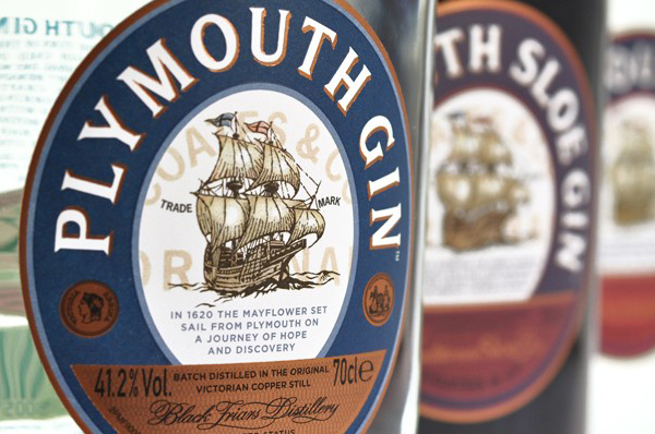 Packaging with metallic copper detail created by Design Bridge for 'super premium' Plymouth Gin