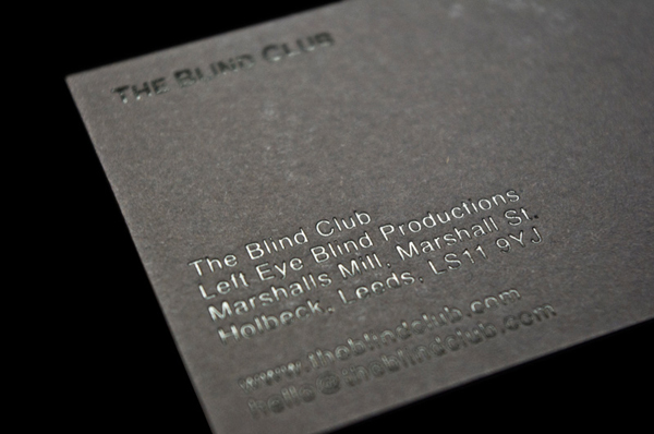 Logo and black block foil business card designed by Catalogue for cinematic production company The Blind Club