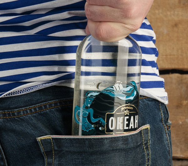 Packaging with illustrative detail designed by Alexey Seoev for Russian vodka brand Ocean (Океан)