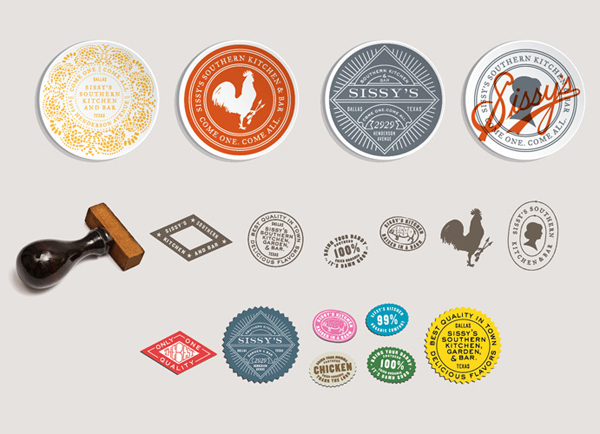 Badges, stickers and stamps designed by Tractorbeam for Sissy's Southern Kitchen