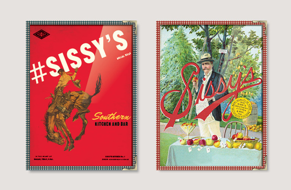 Menu covers with vintage illustrative detail for Texas based restaurant Sissy's Southern Kitchen