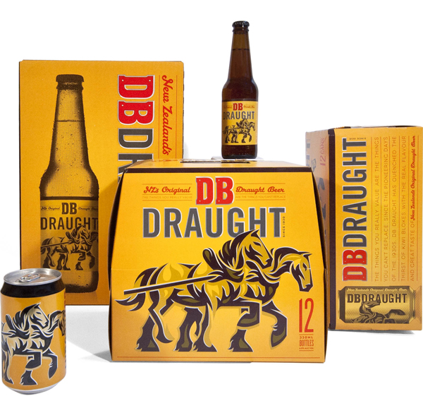 Packaging with illustrative detail created by Designworks for award winning New Zealand draught ale DB Draught