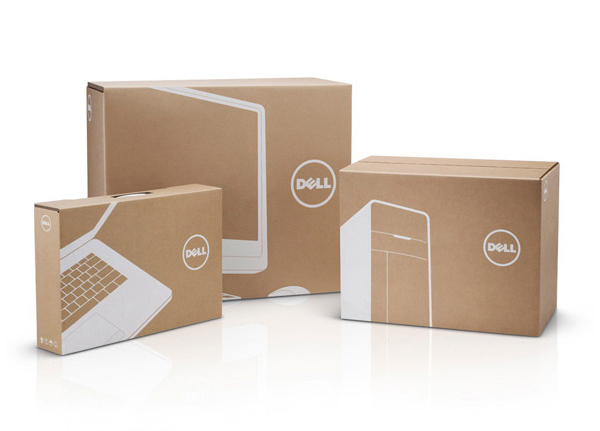 Packaging with a white ink and unbleached card aesthetic designed by Dowling Duncan for Dell's Inspiron PC, laptop and all-in-one range