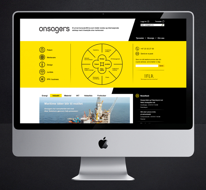 Logo and website designed by Uniform for intellectual property specialist Onsagers