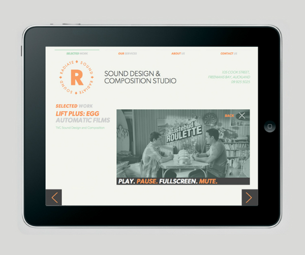 Logo and website designed by Bradley Rogerson and Supply for recording and engineering studio Radiate Sound