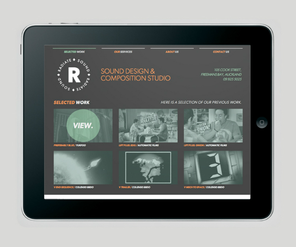 Logo and website designed by Bradley Rogerson and Supply for recording and engineering studio Radiate Sound