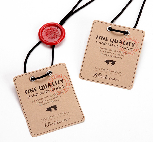 Unbleached uncoated paper tags created by Glasfurd & Walker for delicatessen The Dirty Apron