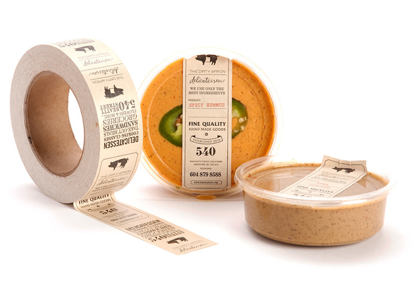 Tape and packaging labels created by Glasfurd & Walker for delicatessen The Dirty Apron