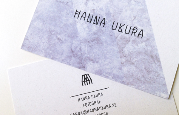 Logo and business cards with marble pattern detail by Dalston for Swedish portrait and fashion photographer Hanna Ukura