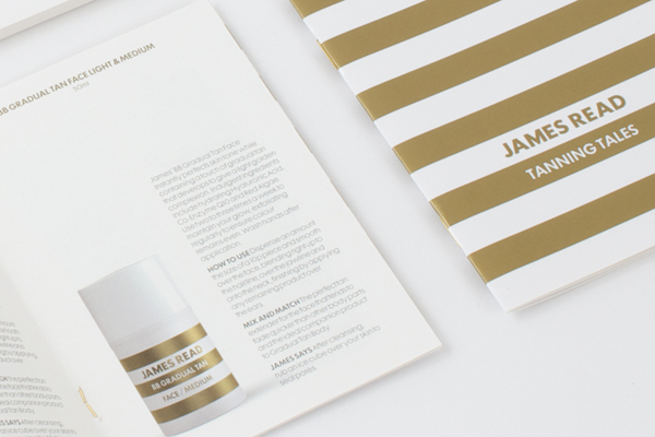 Print with gold spot colour detail promoting James Read's premium tanning range designed by Studio Makgill