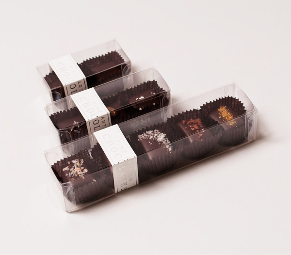 Packaging with silver foil detail designed by YUI Studio for US based confectioner Lesley's Gourmet