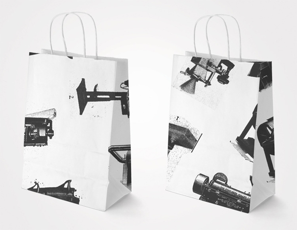 Paper bags with vintage photography detail designed by Luke Brown for coffee roastry and cafe Ruben Hills