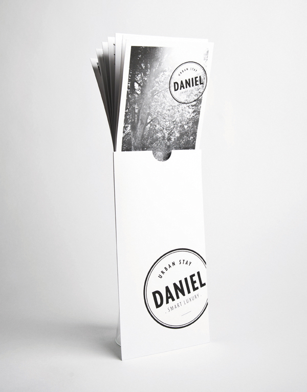 Logo and print with black and white photography designed by Moodley for Vienna and Graz based luxury hotel Daniel