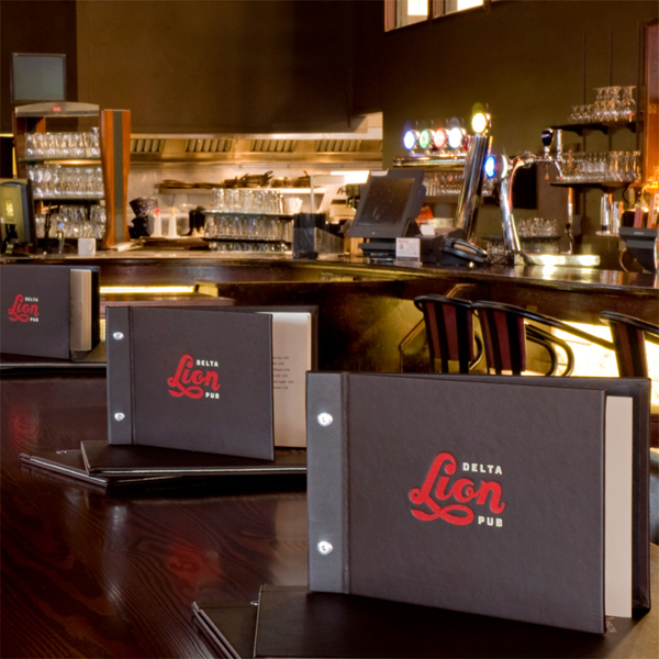 Logo and menus designed by St Bernadine for local drinking and dining spot Delta Lion Pub