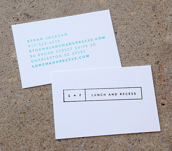 Logo and business card with stamp detail designed by Fuzzco for video production company Lunch And Recess