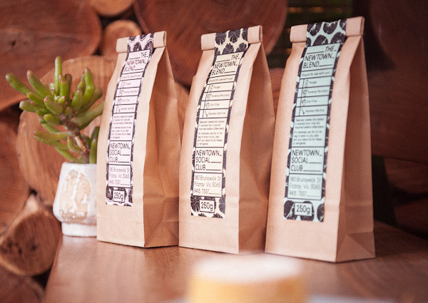 Coffee packaging designed by Liquorice Studio for cafe and coffee shop Newtown Social Club