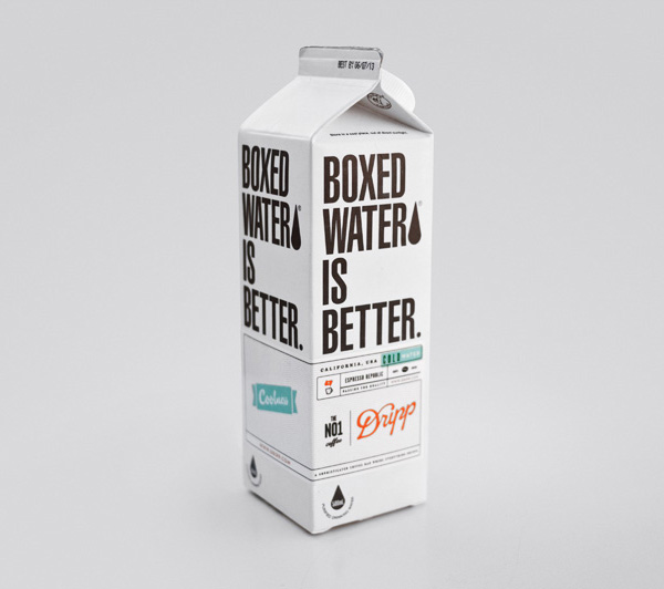 Packaging designed by Salih Kucukaga for coffee bar Dripp's new Boxed Water 