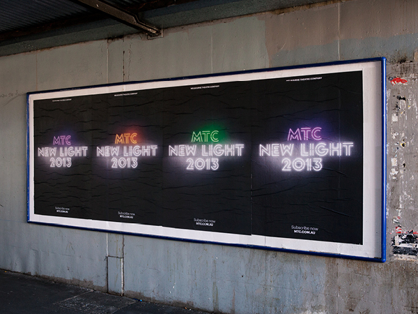 Logo and outdoor advertising developed by Interbrand under the theme of 'new light' for Melbourne Theatre Company