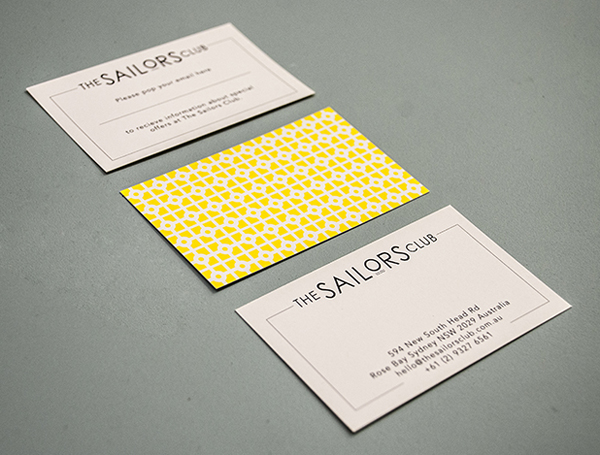 Logo, pattern and business card designed by Folke for Rose Bay restaurant The Sailors Club. 