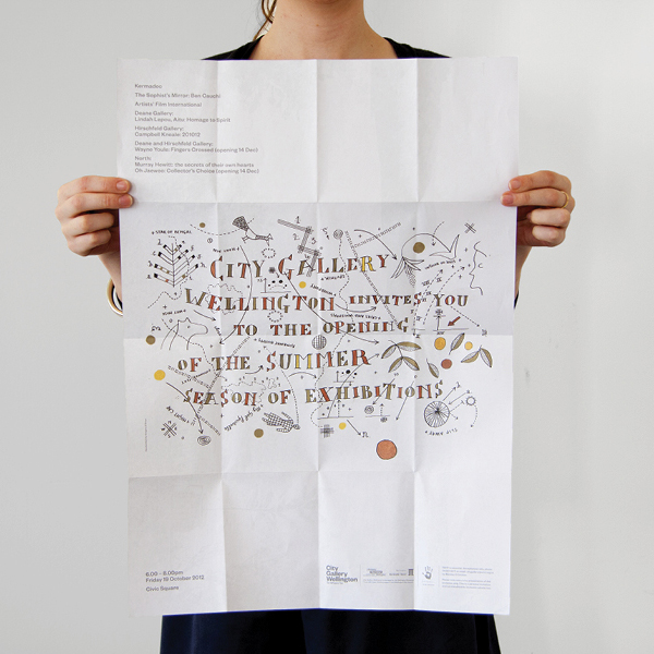 Fold out guide with hand drawn illustrative and typographic detail for City Gallery by Designworks