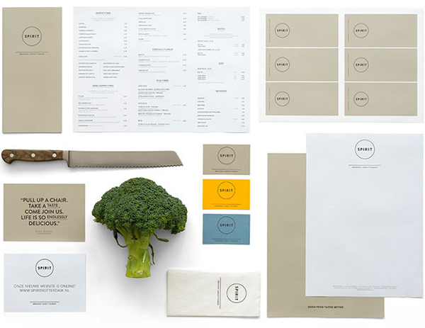 Logo, business card and menus for vegetarian restaurant Spirit designed by Studio Beige