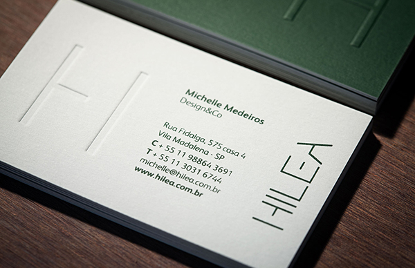 Logo and blind embossed duplex business card for social and environmental art project developer Hilea created by Hyperlocaldesign