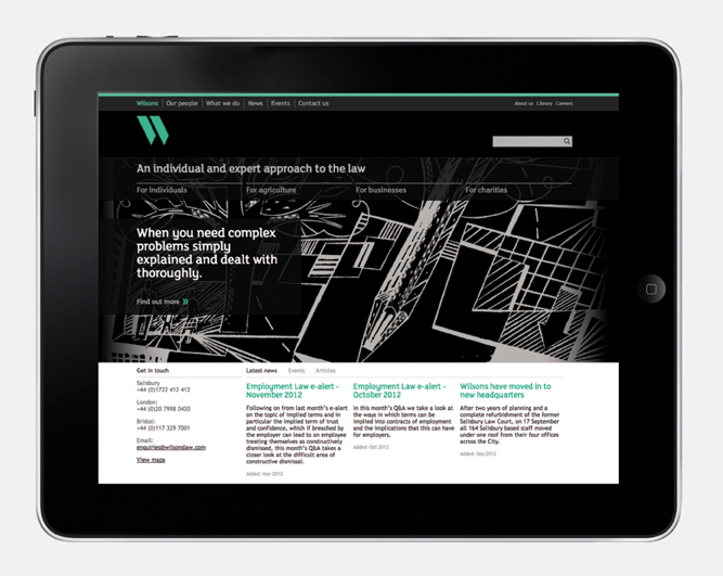 Logo, illustration and responsive website design by MyttonWilliams for legal advice firm Wilsons