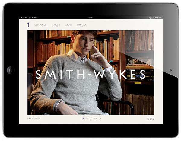 Logo and mobile website for London and Paris-based male fashion brand Smith-Wykes designed by Studio Small