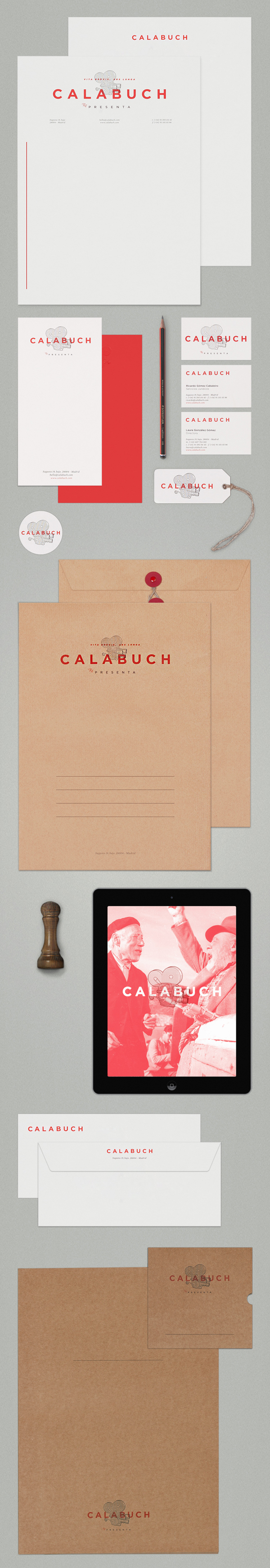 Logo, letterhead, business card and label for Spanish artist management service Calabuch developed by Tres Tipos Graficos