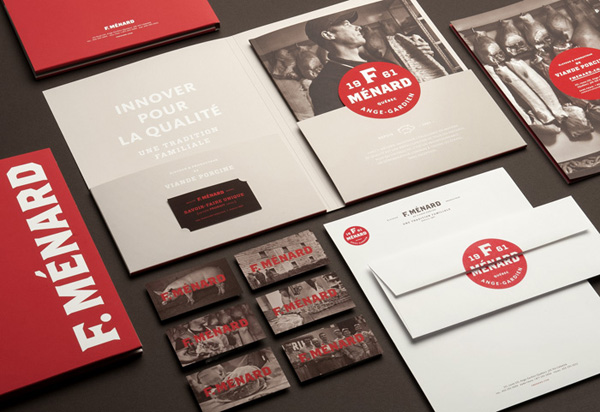 Logo, brochure and stationery for Canadian pork producer and family run butcher F. Ménard designed by lg2boutique