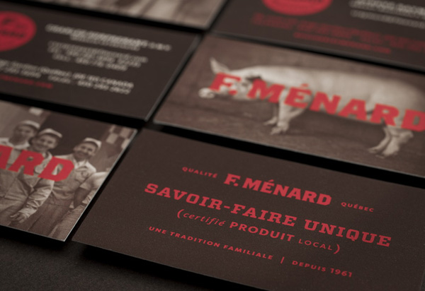 Logo and business card for Canadian pork producer and family run butcher F. Ménard designed by lg2boutique