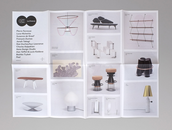 Fold-out catalogue for furniture and lighting company La Chance designed by Artworklove