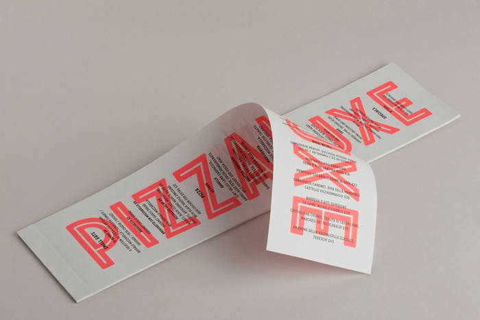 Logo and menu with neon ink finish for freshly-baked, deluxe pizza restaurant Pizza Luxe designed by Touch