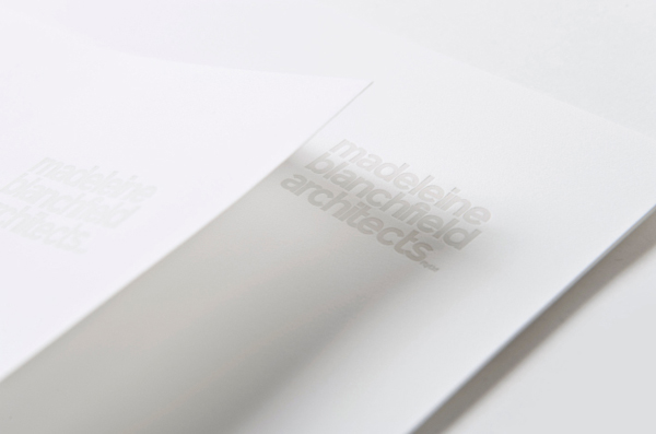 Logo and blind embossed headed paper for Madeleine Blanchfield Architects designed by A Friend Of Mine