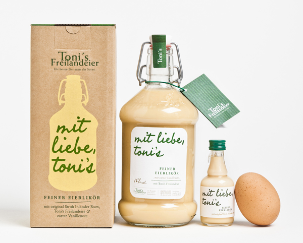 Packaging design by Moodley for egg liqueur Toni's Eierlikoer