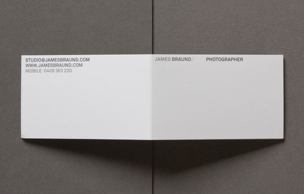 Sans-serif logotype and minimal business card designed by Hofstede for photographer James Braund