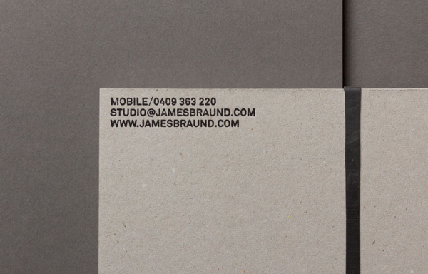Uncoated unbleached folder with rubber band and black block foil detail designed by Hofstede for photographer James Braund