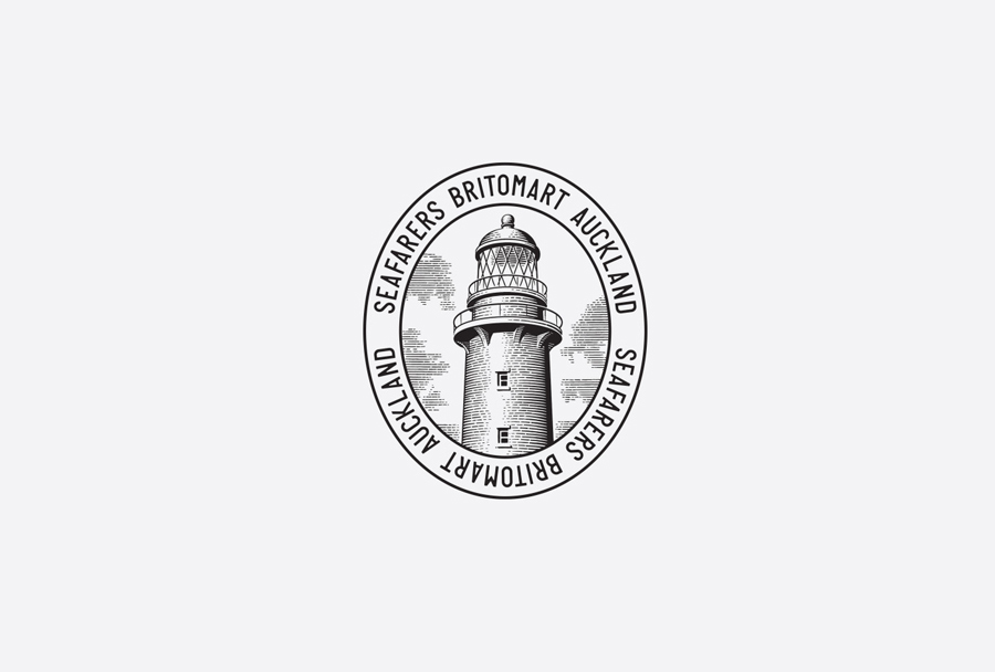 Logo with etched illustrative detail designed by Inhouse for Auckland's The Seafarers Building