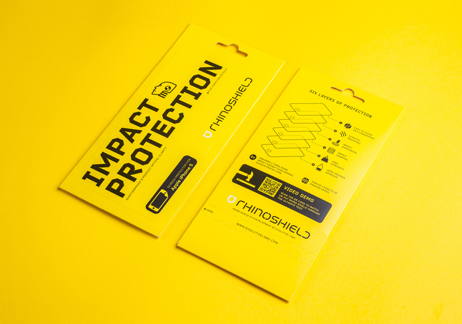 Brand identity and packaging by Bravo Company for high impact screen protector Rhinoshield