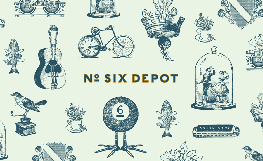 Logotype and illustration designed by Perky Bros for small-batch coffee roaster and café No. Six Depot