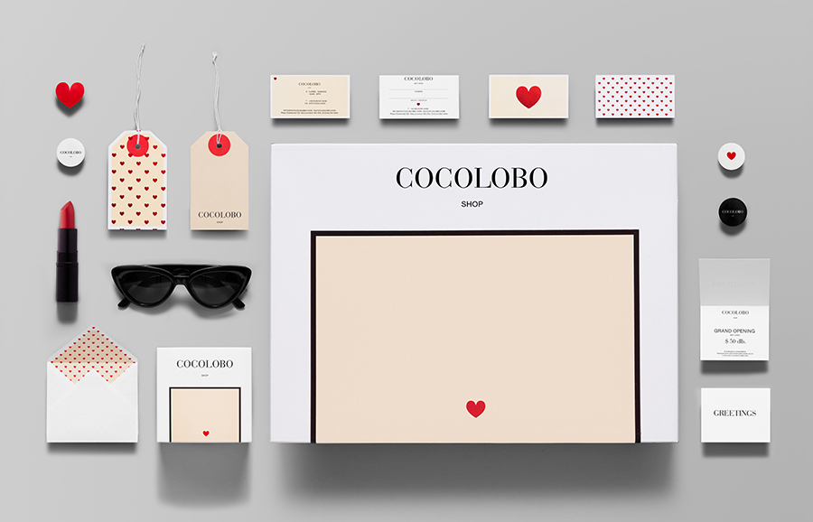 Logo and stationery with red foil print finish designed by Anagrama for high-end shopping boutique Cocolobo