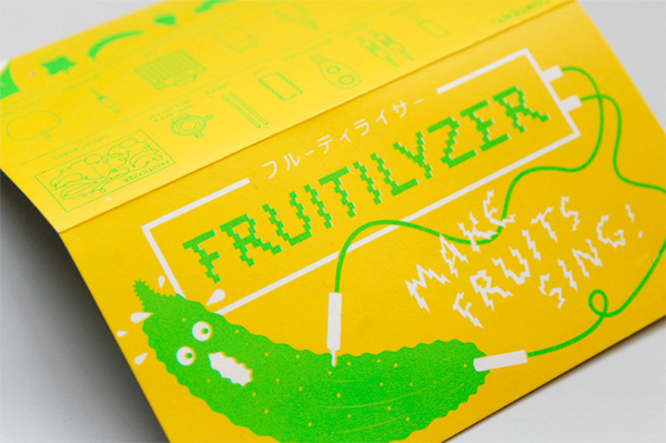 Packaging with fluorescent spot colours designed by Resort for fruit and vegetable based electronic music making kit Fruitilyzer