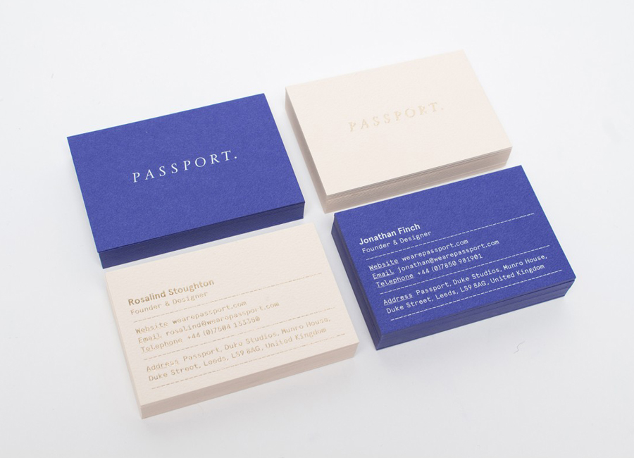 Colorplan business cards with gold foil detail for Leeds based design studio Passport
