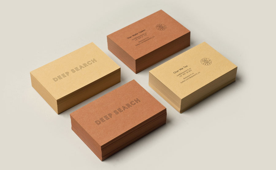 Logotype and business cards with uncoated and unbleached material detail created by Christian Bielke for Norwegian shoe brand Deep Search