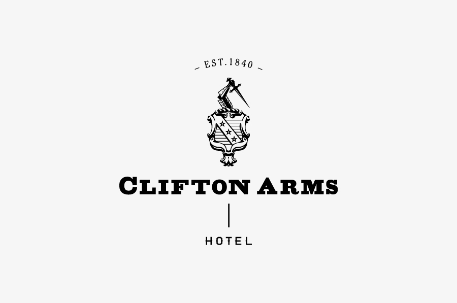 Logo, menus and stationery with copper spot and foil print treatments and emboss detail designed by Wash for the Clifton Arms Hotel.