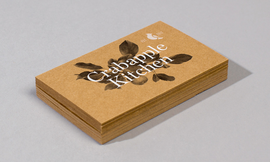 Unbleached business card design by Swear Words for Crabapple Kitchen