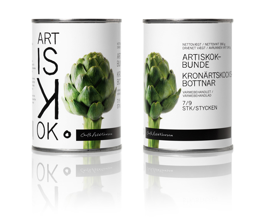 Packaging designed by Mousegraphics for Danish canned food brand Feldthusen