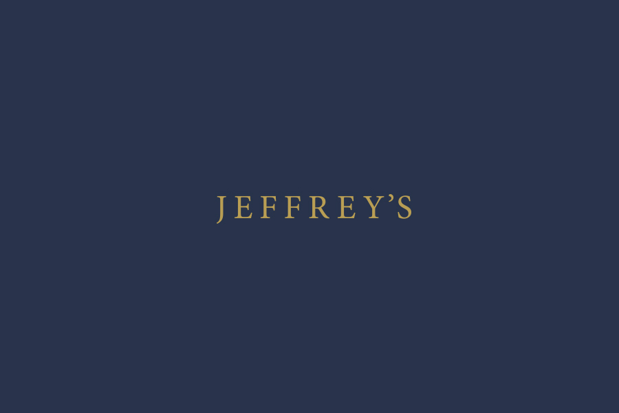 Uppercase serif logotype designed by FÖDA Studio for Clarksville fine dining restaurant Jeffrey's.